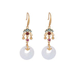 Buddha Stones FengShui White Jade Blessing Drop Earrings