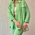 Zeagoo Double Crepe Loose Oversized Lapel Long Sleeve Shirt Casual Pants Set