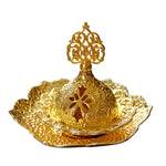 Buddha Stones Gold Leaf Coaster Spiritual Mini Alloy Metal Incense Burner