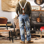 Vintage Loose Cargo Denim Overalls with Detachable Straps