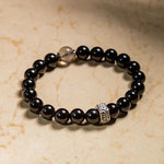 Buddha Stones Chinese Zodiac Natal Buddha 925 Sterling Silver Black Obsidian Moonstone Strength Bracelet