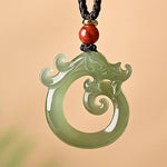 Buddha Stones White Jade Cyan Jade Dragon Protection Necklace String Pendant