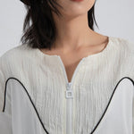 Women's Loose Drawstring Zipper T-shirt