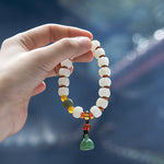 Buddha Stones Natural Bodhi Seed Red Agate Bodhi Calm Harmony Engraved Pumpkin Bead Lotus Bracelet