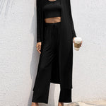 Zeagoo Women's 3 Piece Outfits Lounge Scoop Neck Crop Tops High Waist Pants Open Front Cardigan Set