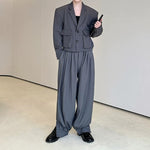 Cropped Flap Pocket Blazer Draped Pleated Cuffed Wide-leg Trousers Two-piece Set