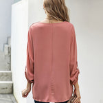 Zeagoo V-Neck Long Sleeve Buckle T-Shirt Plain Shirts Shirt Top Elegant Shirts Casual Slim Fit Basic