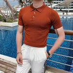 Solid Knit Lapel Skinny T-Shirt