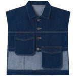 Asymmetrical Pockets Cropped Denim Vest
