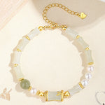 Buddha Stones 925 Sterling Silver Natural Hetian White Jade Bamboo Luck Blessing Bracelet