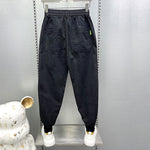Cuffed Striped Stretch Jacquard Denim Harem Pants
