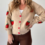 Zeagoo Women's Casual Two Pieces Sets Strawberry Pattern Sweater Cardigan and Long Pants