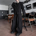 Padded Shoulder Round Neck Jacket and Wide-leg Trousers Two-piece Set