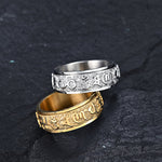 Buddha Stones Six True Words Balance Calm Titanium Steel Ring