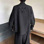 Silky 3D Lace Rose Gem Button Loose Shirt