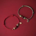 Buddha Stones 14K Gold Plated Hetian Jade Cinnabar Lotus Luck Handcrafted Rope Bracelet