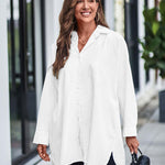 Zeagoo Long Cuffed Sleeve Shirts Button Down V Neck Blouse Loose Fitting Tops