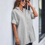 Zeagoo Long Cuffed Sleeve Shirts Button Down V Neck Blouse Loose Fitting Tops