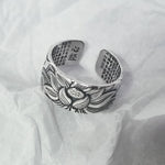 Buddha Stones 999 Sterling Silver Lotus Symbol Heart Sutra Protection Ring