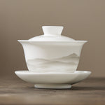 Buddha Stones Vintage Ink Painting Mountain White Porcelain Ceramic Gaiwan Sancai Teacup Kung Fu Tea Cup And Saucer With Lid Tea Utensil Teapot