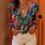 Zeagoo Retro Oil Painting Printed Shirt V-neck Bubble Sleeve Top for Women Casual Work Office Loose Fit 2026 | Under $40