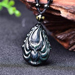 Buddha Stones Natural Rainbow Obsidian Nine Tailed Fox Inner Peace Necklace Beaded String Pendant