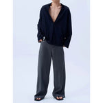 Deep V Neck Oversized Draped Tie Neck Shirt