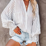 Zeagoo Zeagoo Button Up Shirt Long Sleeve Lapel Striped Casual Oversized Top