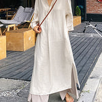 Zeagoo Women's Casual Loose Long Sleeve Solid Color V-Neck Summer Maxi Shirt Dress