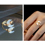 Buddha Stones Natural Tridacna Stone Moon 14K Gold Blessing Ring