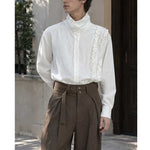 French Retro Striped Ruffled Collar Shirt