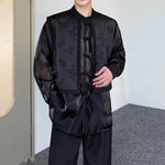 Fake Two Piece Printed Long Sleeve Organza Shirt