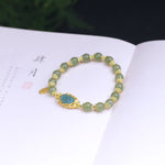 Buddha Stones 925 Sterling Silver Plated 14K Gold Hetian Jade Lotus Luck Bracelet