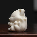 Buddha Stones Mini Nine Tailed Fox Ivory Fruit Sandalwood Green Sandalwood Blessing Decoration