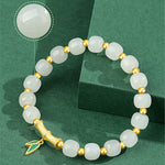 Buddha Stones 925 Sterling Silver Hetian White Jade Bamboo Luck Bracelet