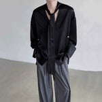 Acetate Textured Tie V-neck Drape Shirt