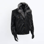Fur Collar PU Leather MotorcycleJacket