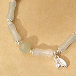 Buddha Stones 925 Sterling Silver Natural Tianshan Jade Bamboo Charm Luck Bracelet