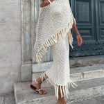 Zeagoo Women's Dolman Sleeve Fringe Knit Sweater Pullover Cape Shawl Blouse