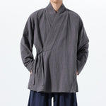 Loose Cotton Layered Cross Front Side Tie Shirt Hanfu
