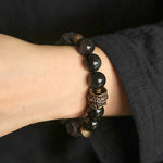 Buddha Stones Black Obsidian Ebony Wood Copper Strength Couple Bracelet (Extra 30% Off | USE CODE: FS30)