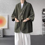 Diagonally Buttoned Loose Cardigan Shirt
