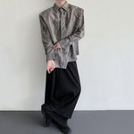 Metal Chain Tie Padded Shoulder Patchwork Shirt