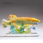 Buddha Stones Handmade Liuli Crystal Koi Fish Art Piece Luck Home Office Decoration