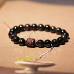 Buddha Stones Natural Gold Sheen Obsidian Rainbow Obsidian Om Mani Padme Hum Fu Character Healing Bracelet