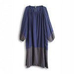 Loose Pleated Lantern Sleeve Color-block Dress