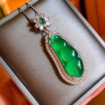 Buddha Stones Fortune Bean Cyan Jade Luck Necklace Pendant