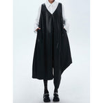 Women's Japanese Asymmetric V Neck Sleeveless Loose Vest Dress