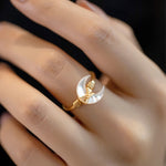 Buddha Stones Natural Tridacna Stone Moon 14K Gold Blessing Ring (Extra 30% Off | USE CODE: FS30)