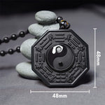 Buddha Stones Black Obsidian Stone Yin Yang Pendant Necklace